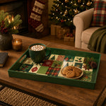 Green Christmas Patchwork Tray with Tree, Ornaments and Plaid - MintiHome