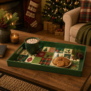 Green Christmas Patchwork Tray with Tree, Ornaments and Plaid - MintiHome