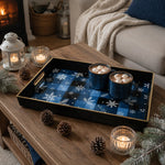 Christmas Blue Plaid Plastic Tray – Snowflake Pinecone Holiday - MintiHome
