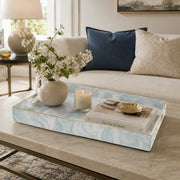 New Year Abstract Plastic Tray – Soft Blue Gold Swirl - MintiHome