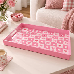 Valentine's Day Plastic Serving Tray – Pink Pastel Check - MintiHome