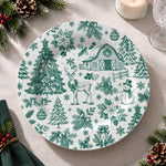 Christmas Decorative Charger Plate – Green Barn Reindeer full-print plastic serving tray shown in a product view.