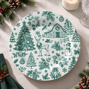 Christmas Decorative Charger Plate – Green Barn Reindeer full-print plastic serving tray shown in a product view.