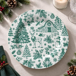 Christmas Decorative Charger Plate – Green Barn Reindeer full-print plastic serving tray shown in a product view.