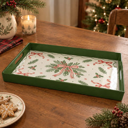 Christmas Decorative Serving Tray – Holly Bow Scatter plastic serving tray shown in a rectangular product view.