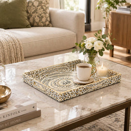Ramadan Decorative Plastic Serving Tray – Ivory Bloom Calligraphy - MintiHome