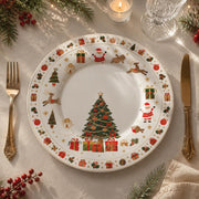 White Christmas Charger Plate with Santa, Reindeer and Pine Tree - MintiHome