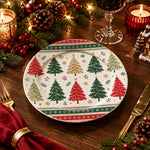 Christmas Decorative Charger Plate – Fair Isle Tree full-print plastic serving tray shown in a styled room scene.
