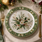 Christmas Plastic Plate – Green Gold Filigree Poinsettia Centerpiece - MintiHome