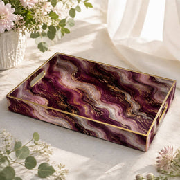 Daily Decorative Plastic Serving Tray – Burgundy Gold Fluid Marble - MintiHome