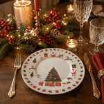 White Christmas Charger Plate with Santa, Reindeer and Pine Tree - MintiHome
