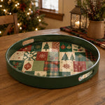 Green Christmas Patchwork Tray with Tree, Ornaments and Plaid - MintiHome