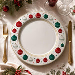 White Traditional Christmas Charger Plate – Ornaments & Red Rim - MintiHome