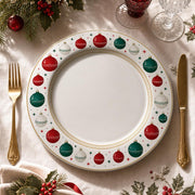 White Traditional Christmas Charger Plate – Ornaments & Red Rim - MintiHome
