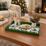 Christmas Decorative Serving Tray – Jacquard Reindeer Forest plastic serving tray shown in a rectangular styled scene.