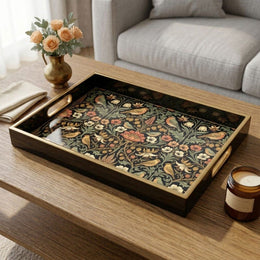 William Morris Bird Decorative Tray - Vintage Floral Glass Serving Tray
