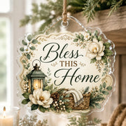 Bless This Home Acrylic Hanging Wall Decor – Magnolia hanging wall decor with printed artwork and cut silhouette.