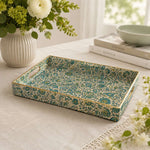 Blue Floral Medallion Plastic Serving Tray – Full Print Border full-print plastic serving tray shown in a product view.