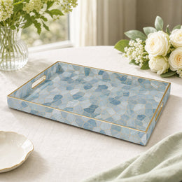 Blue Marble Mosaic Plastic Serving Tray – Full Print Border full-print plastic serving tray shown in a product view.