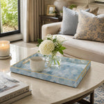 Blue Marble Mosaic Plastic Serving Tray – Full Print Border full-print plastic serving tray shown in a styled room scene.