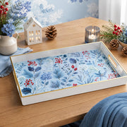 Blue Winter Botanical Plastic Serving Tray – Hydrangea plastic serving tray shown in a rectangular product view.