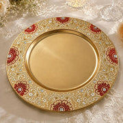 Boho Mandala Wedding Decorative Plastic Plate – Burgundy Gold full-print plastic serving tray shown in a product view.