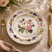 Botanical Roses Wedding Decorative Plastic Plate – Gold Scrollwork full-print plastic serving tray shown in a product view.