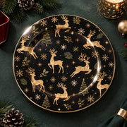 Christmas Decorative Charger Plate – Gold Reindeer Snowfall decorative charger plate on a styled table.