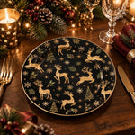 Christmas Decorative Charger Plate – Gold Reindeer Snowfall decorative charger plate on a styled table.