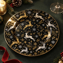 Christmas Decorative Charger Plate – Sweater Reindeer Stars decorative charger plate on a styled table.