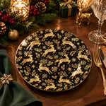 Christmas Decorative Charger Plate – Grand Gold Reindeer decorative charger plate on a styled table.