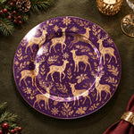 Christmas Decorative Charger Plate – Poinsettia Reindeer decorative charger plate on a styled table.