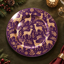 Christmas Decorative Charger Plate – Poinsettia Reindeer decorative charger plate on a styled table.