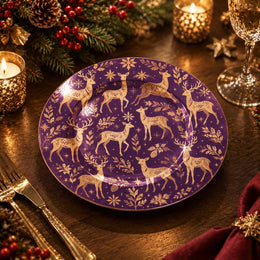 Christmas Decorative Charger Plate – Poinsettia Reindeer decorative charger plate on a styled table.