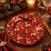 Christmas Decorative Charger Plate – Cream Reindeer Trees decorative charger plate on a styled table.