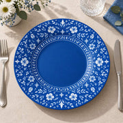 Daily Decorative Charger Plate – Blue Border White Daisy decorative charger plate on a styled table.