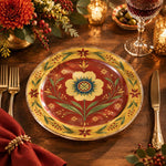 Daily Decorative Charger Plate – Red Folk Flower Band decorative charger plate on a styled table.