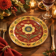 Daily Decorative Charger Plate – Red Folk Flower Band decorative charger plate on a styled table.