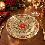 Daily Decorative Charger Plate – Poinsettia Pinecone Wreath decorative charger plate on a styled table.