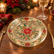 Daily Decorative Charger Plate – Poinsettia Pinecone Wreath decorative charger plate on a styled table.