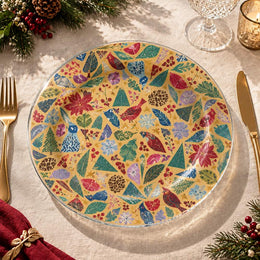 Daily Decorative Charger Plate – Folk Leaf Bird Scatter decorative charger plate on a styled table.