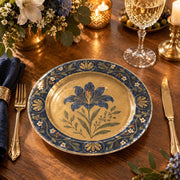 Daily Decorative Charger Plate – Blue Gold Lily Band decorative charger plate on a styled table.