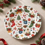 Christmas Decorative Charger Plate – Holiday Motif Mosaic decorative charger plate on a styled table.