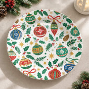 Christmas Decorative Charger Plate – Bauble Ribbon Allover decorative charger plate on a styled table.