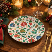 Christmas Decorative Charger Plate – Bauble Ribbon Allover decorative charger plate on a styled table.