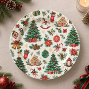 Christmas Decorative Charger Plate – Painterly Tree Stack decorative charger plate on a styled table.