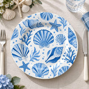 Daily Decorative Charger Plate – Blue Coral Shells decorative charger plate on a styled table.