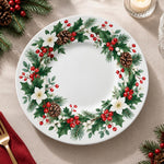 Christmas Decorative Charger Plate – Holly Wreath Berries decorative charger plate on a styled table.