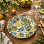 Daily Decorative Charger Plate – Green Gold Leaves decorative charger plate on a styled table.