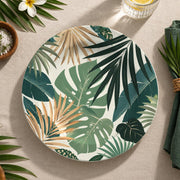 Daily Decorative Charger Plate – Green White Leaves decorative charger plate on a styled table.